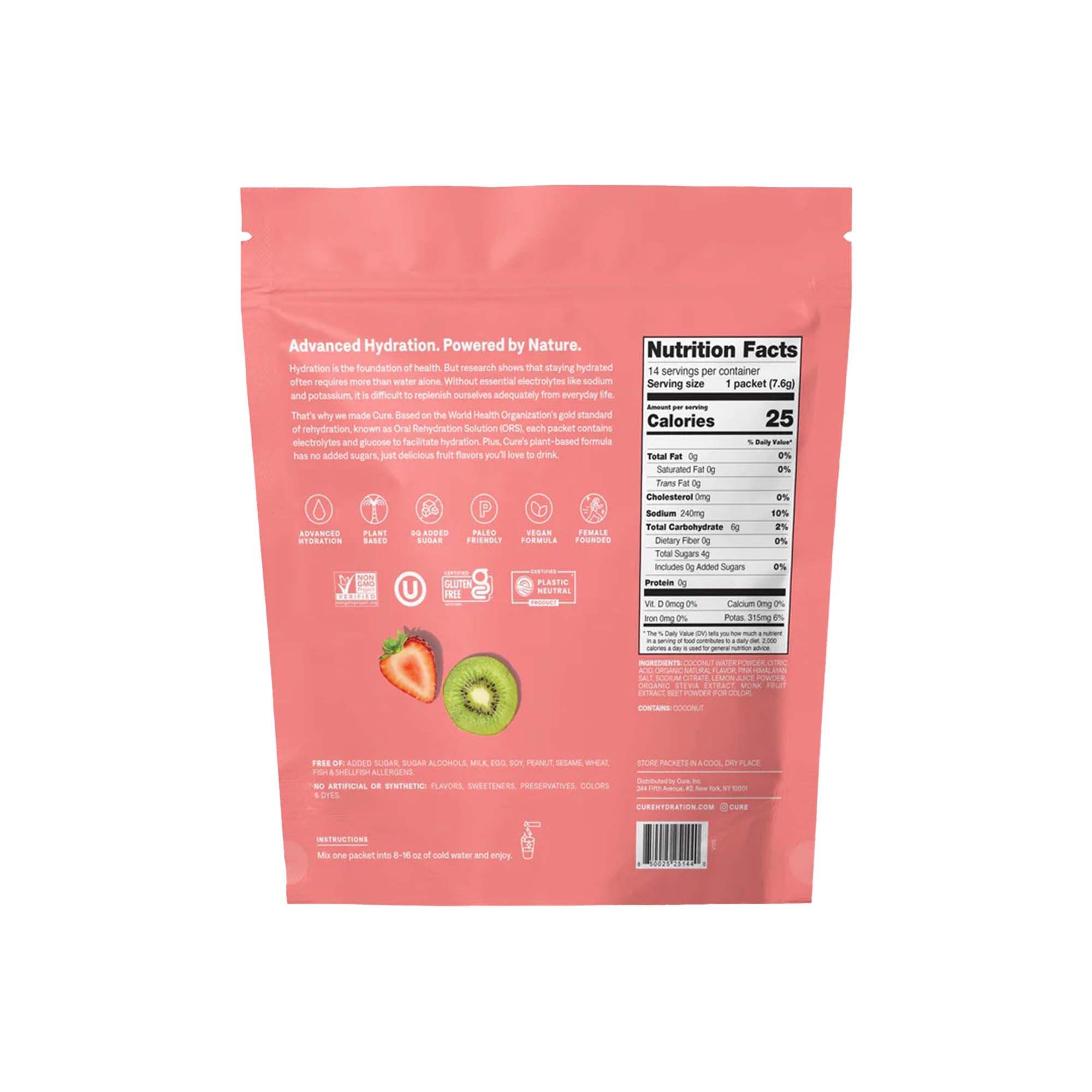 Cure Electrolyte Drink Mix, Strawberry Kiwi, 7.7-gram Packets HM1009